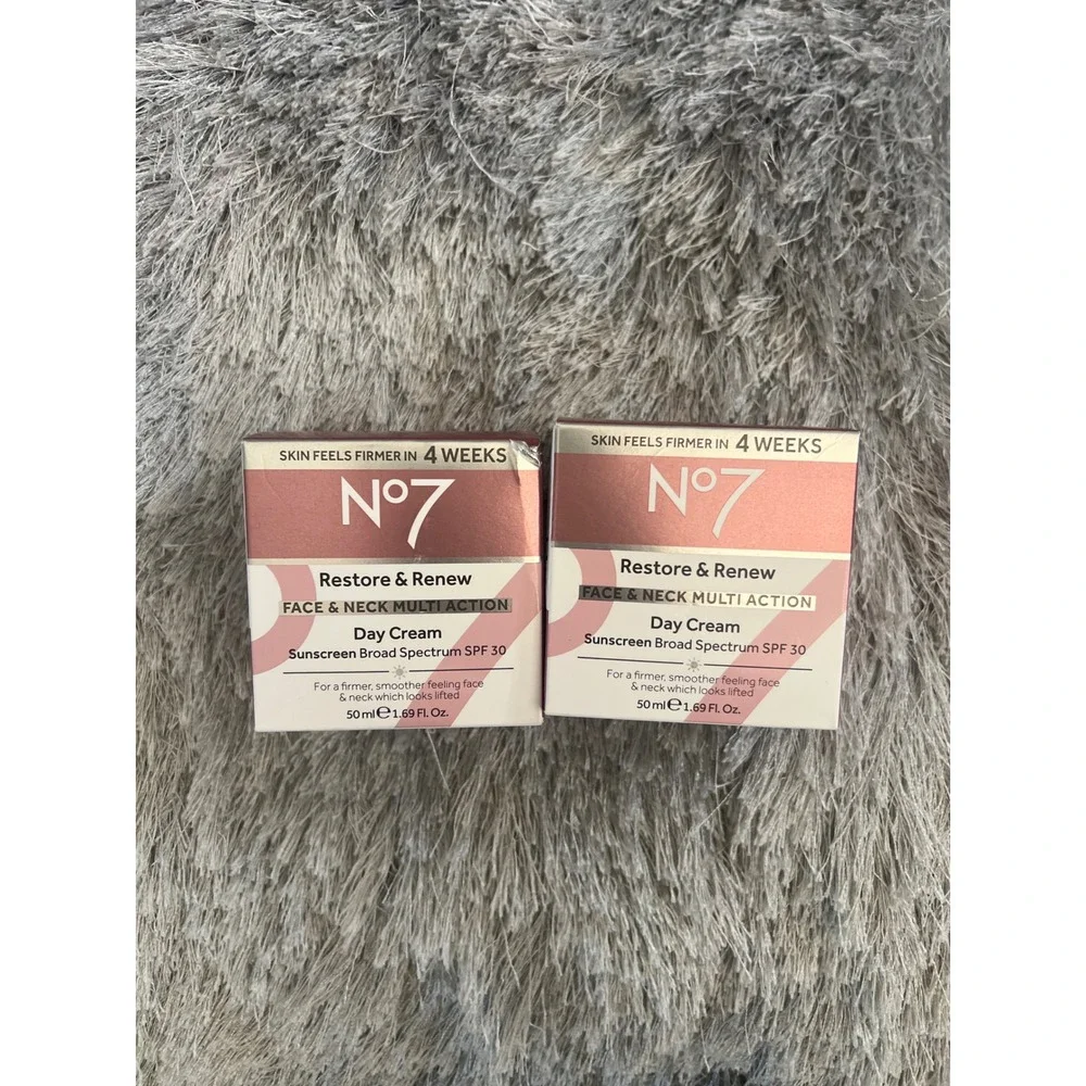 No7‎ Restore & Renew Face & Neck Multi Action Day Cream SPF 30 1.69oz Lot of 2